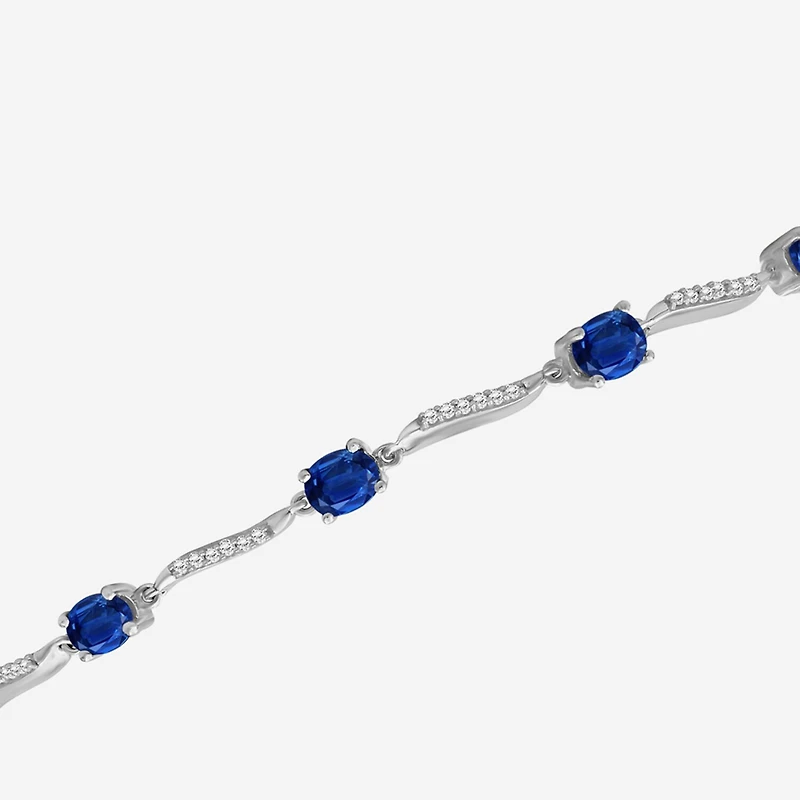 Womens Gemstone & 1/8 CT. T.W. Natural Diamond 10K Gold Oval 7.25 Inch Tennis Bracelet