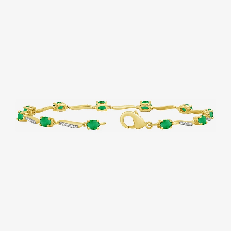 Womens Gemstone & 1/8 CT. T.W. Natural Diamond 10K Gold Oval 7.25 Inch Tennis Bracelet