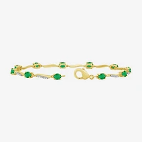 Womens Gemstone & 1/8 CT. T.W. Natural Diamond 10K Gold Oval 7.25 Inch Tennis Bracelet