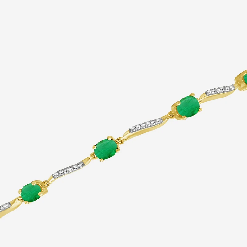 Womens Gemstone & 1/8 CT. T.W. Natural Diamond 10K Gold Oval 7.25 Inch Tennis Bracelet