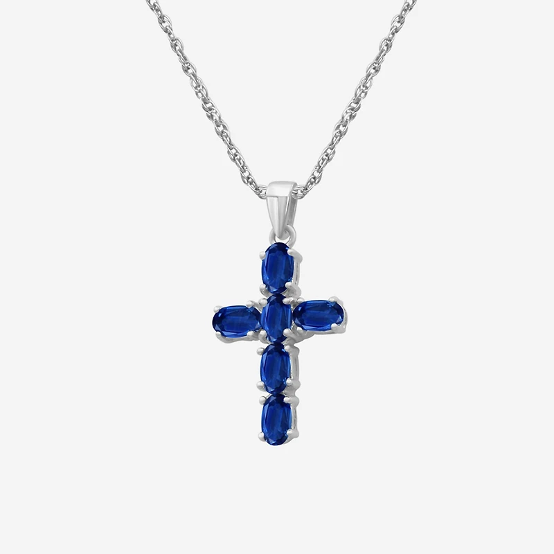 Womens Gemstone 10K White Gold Cross Oval 18 Inch Pendant Necklace