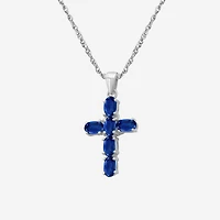 Womens Gemstone 10K White Gold Cross Oval 18 Inch Pendant Necklace