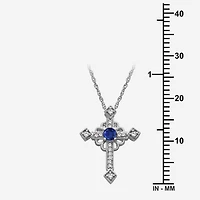 Womens Diamond Accent Gemstone 10K White Gold Cross 18 Inch Pendant Necklace