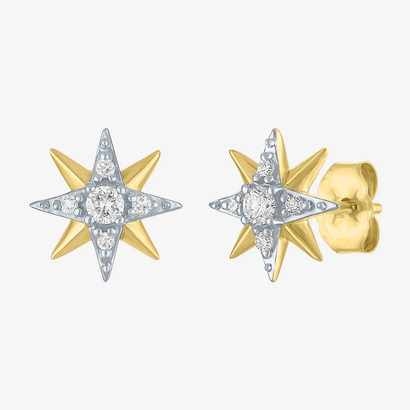 Starburst (Gh / Si2 I1) 1/6 CT. T.W. Lab Grown White Diamond 10K Gold 10.3mm Star Stud Earrings