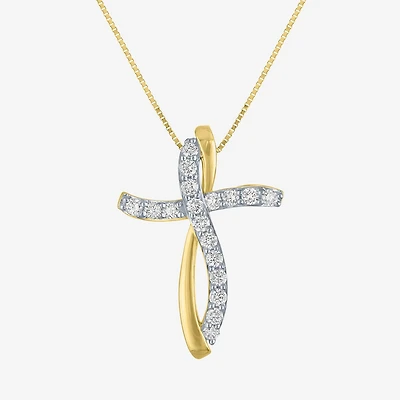 (G-H, Si2-I1) Womens 1/3 CT. T.W. Lab Grown White Diamond 10K Gold Cross 18 Inch Pendant Necklace