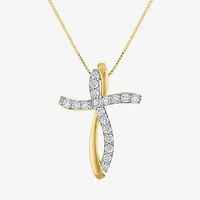 (G-H, Si2-I1) Womens 1/3 CT. T.W. Lab Grown White Diamond 10K Gold Cross 18 Inch Pendant Necklace