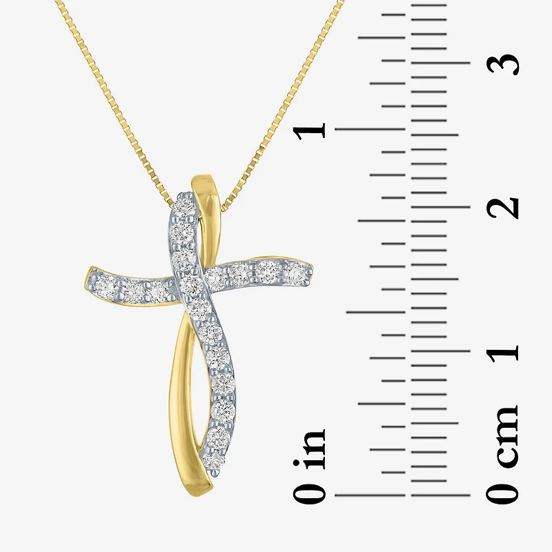 (G-H, Si2-I1) Womens 1/3 CT. T.W. Lab Grown White Diamond 10K Gold Cross 18 Inch Pendant Necklace