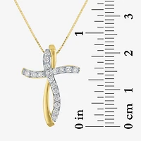 (G-H, Si2-I1) Womens 1/3 CT. T.W. Lab Grown White Diamond 10K Gold Cross 18 Inch Pendant Necklace