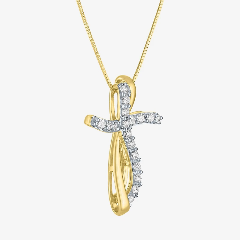(G-H, Si2-I1) Womens 1/3 CT. T.W. Lab Grown White Diamond 10K Gold Cross 18 Inch Pendant Necklace