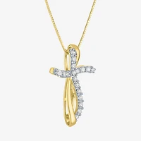 (G-H, Si2-I1) Womens 1/3 CT. T.W. Lab Grown White Diamond 10K Gold Cross 18 Inch Pendant Necklace