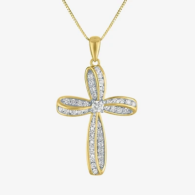 Cross (Gh / Si2 I1) Womens 1/2 CT. T.W. Lab Grown White Diamond 10K Gold Cross 18 Inch Pendant Necklace