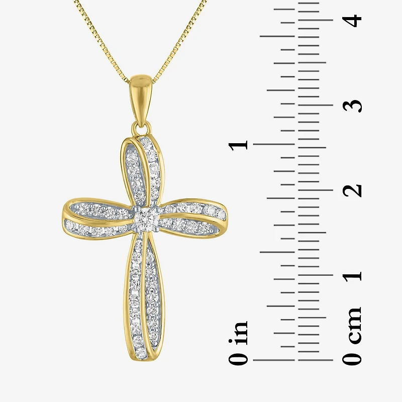 Cross (Gh / Si2 I1) Womens 1/2 CT. T.W. Lab Grown White Diamond 10K Gold Cross 18 Inch Pendant Necklace