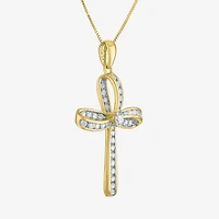 Cross (Gh / Si2 I1) Womens 1/2 CT. T.W. Lab Grown White Diamond 10K Gold Cross 18 Inch Pendant Necklace