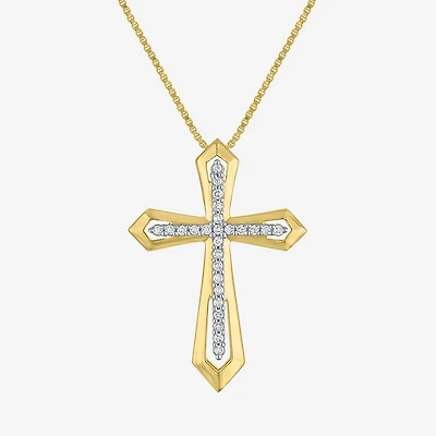 Cross (G-H / Si2-I1) Womens 1/10 CT. T.W. Lab Grown White Diamond 14K Gold Over Silver Cross 18 Inch Pendant Necklace
