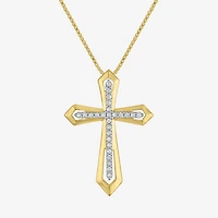 Cross (G-H / Si2-I1) Womens 1/10 CT. T.W. Lab Grown White Diamond 14K Gold Over Silver Cross 18 Inch Pendant Necklace