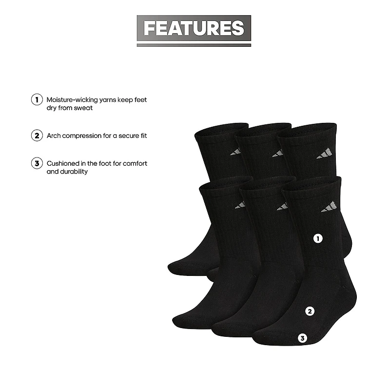 adidas Mens 6 Pair Crew Socks