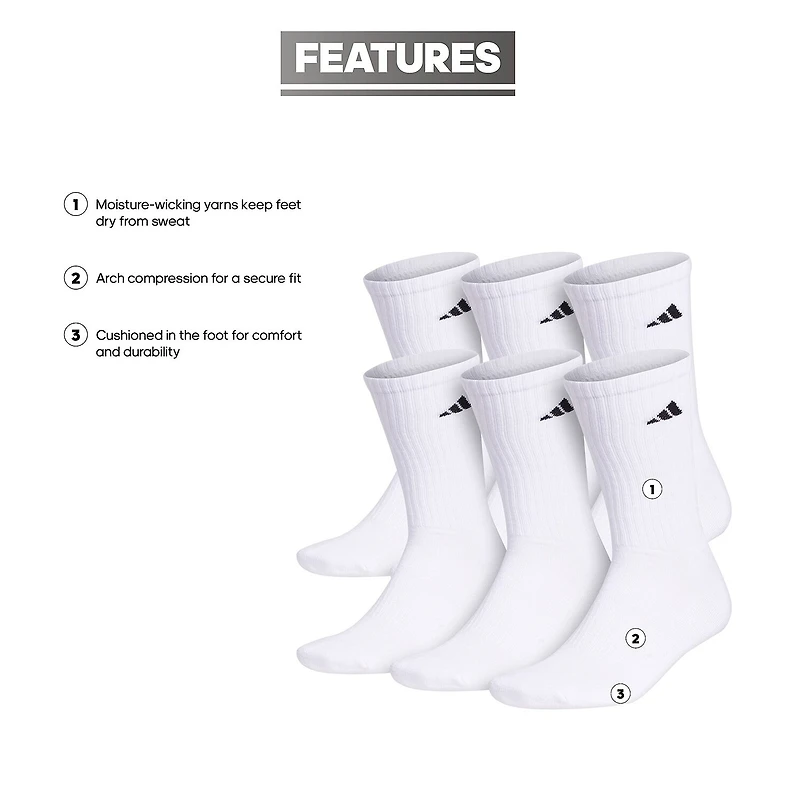 adidas Mens 6 Pair Crew Socks