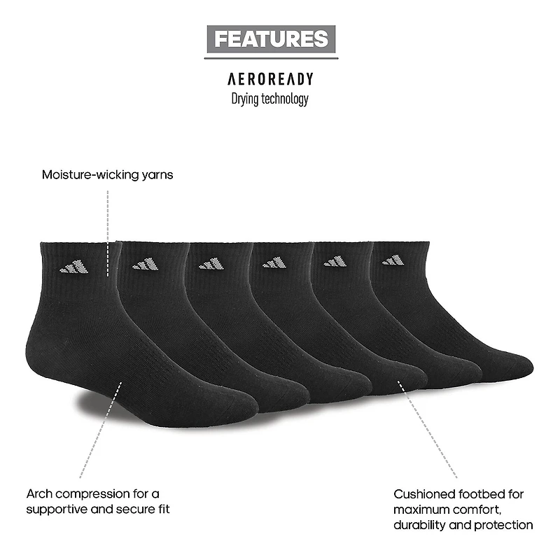 adidas Mens 6 Pair Quarter Ankle Socks