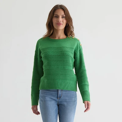 St. John's Bay Womens Crew Neck Long Sleeve Pullover Sweater