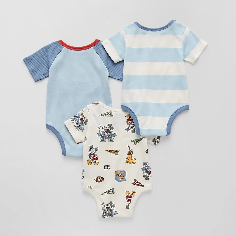 Disney Baby Boys Mickey Mouse Crew Neck Short Sleeve 3-pc. Bodysuit