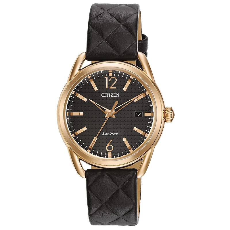 Citizen Womens Black Leather Strap Watch Fe6083-13e