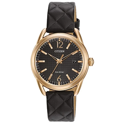 Citizen Womens Black Leather Strap Watch Fe6083-13e