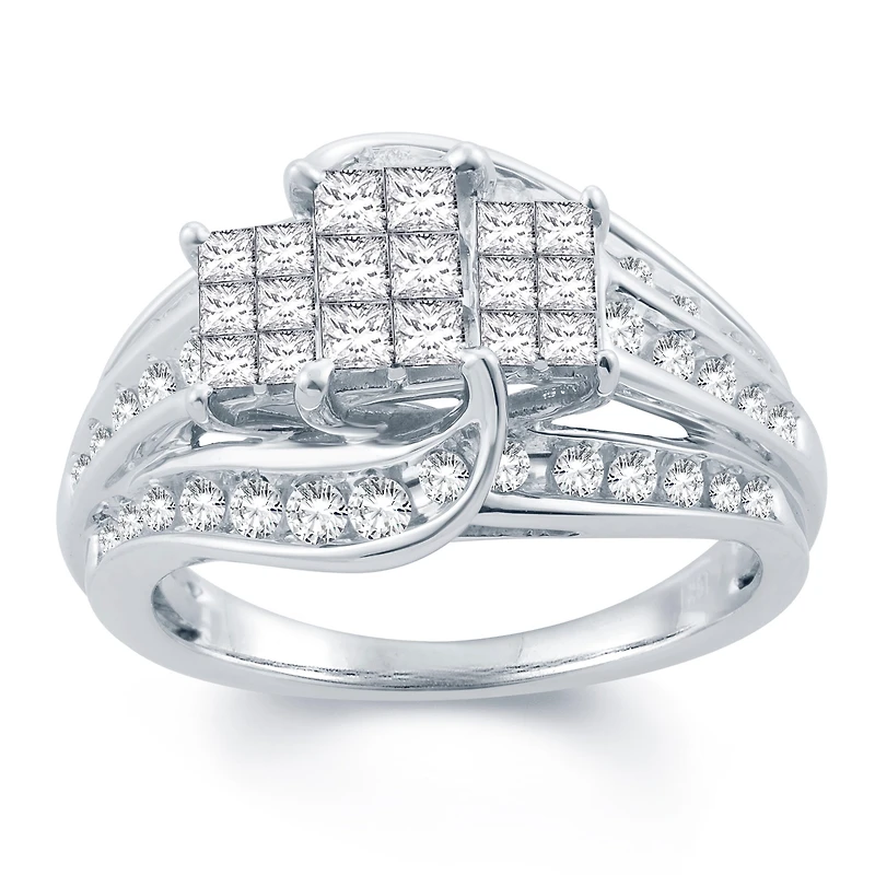Womens 1 CT. T.W. Natural White Diamond 10K Gold Side Stone Engagement Ring