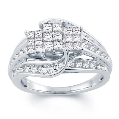 Womens 1 CT. T.W. Natural White Diamond 10K Gold Side Stone Engagement Ring