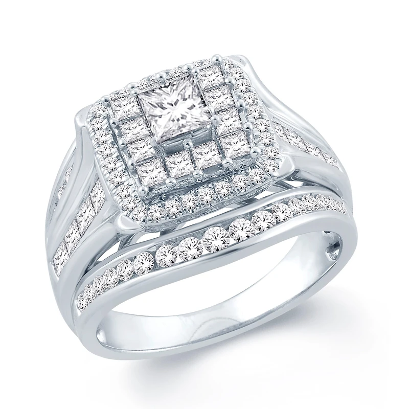 Signature By Modern Bride Womens 2 CT. T.W. Natural White Diamond 14K Gold Cushion Bridal Set