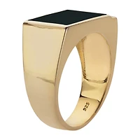 Mens Diamond Accent Genuine Black Onyx 14K Gold Over Silver Fashion Ring