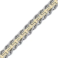Mens Stainless Steel and Gold Ion Plated Cross Link Bracelet