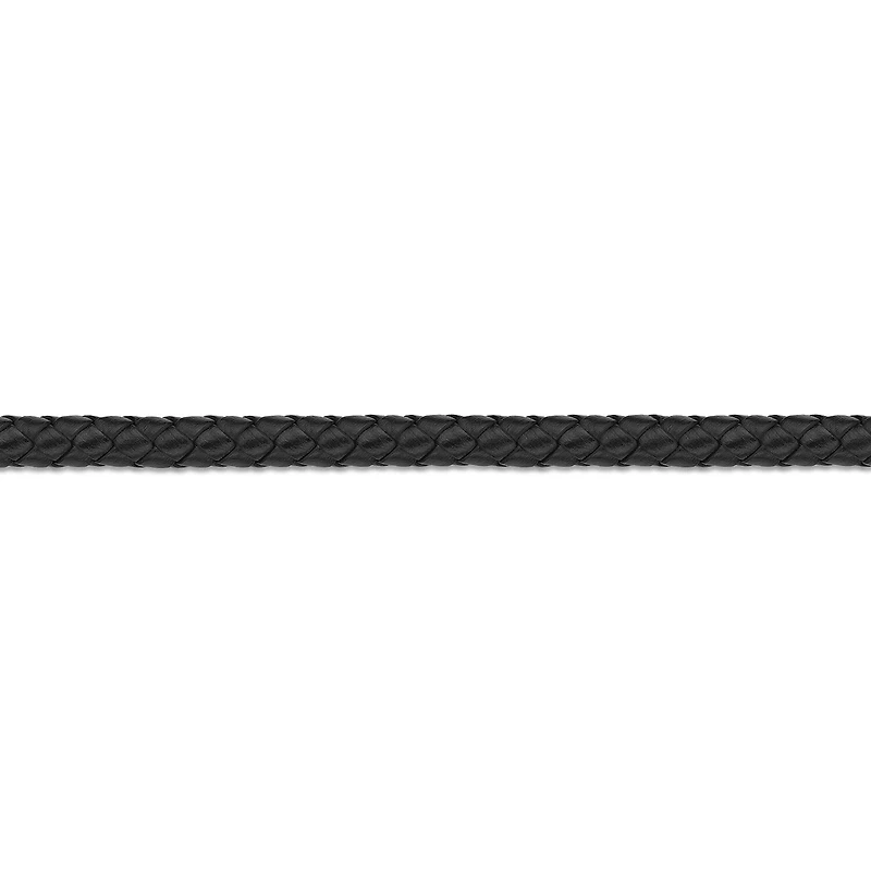 Mens Braided Black Leather Stainless Steel Bracelet