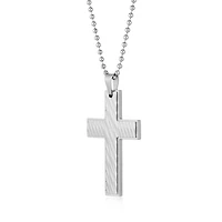 Mens Stainless Steel Textured Cross Pendant Necklace