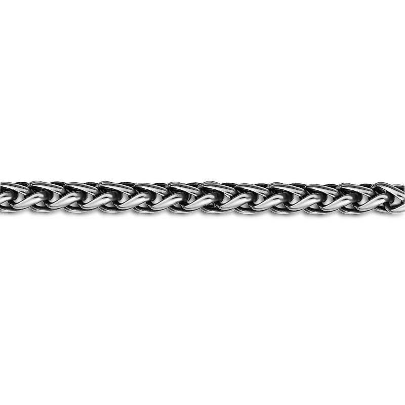 Mens Stainless Steel & Black IP 9" 8mm Wheat Bracelet