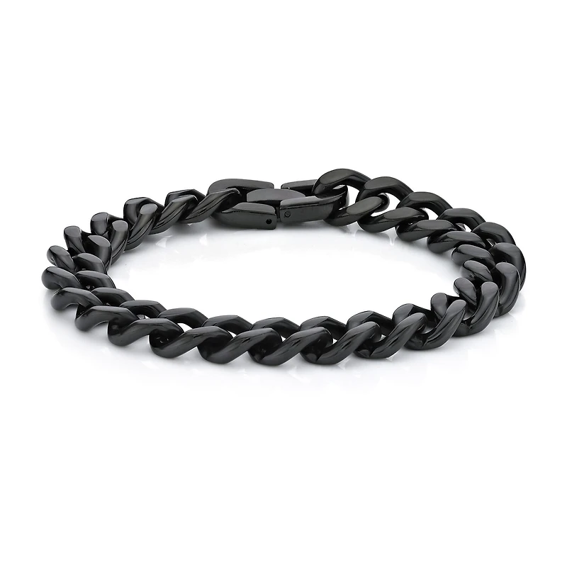 Mens Stainless Steel & Black IP 9" 12mm Chunky Curb Bracelet