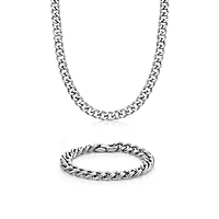 Mens Stainless Steel 12mm Chunky Curb Chain & Bracelet Boxed Set