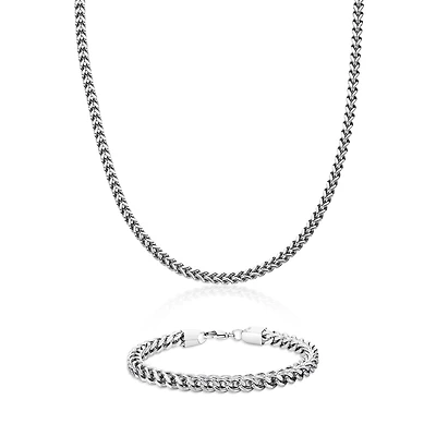 Mens Stainless Steel 6mm Foxtail Chain & Bracelet Boxed Set
