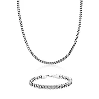 Mens Stainless Steel 6mm Foxtail Chain & Bracelet Boxed Set