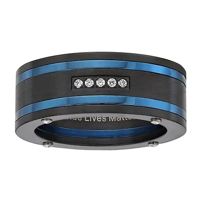Mens 9M Cubic Zirconia Stainless Steel Round Band