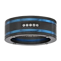 Mens 9M Cubic Zirconia Stainless Steel Round Band