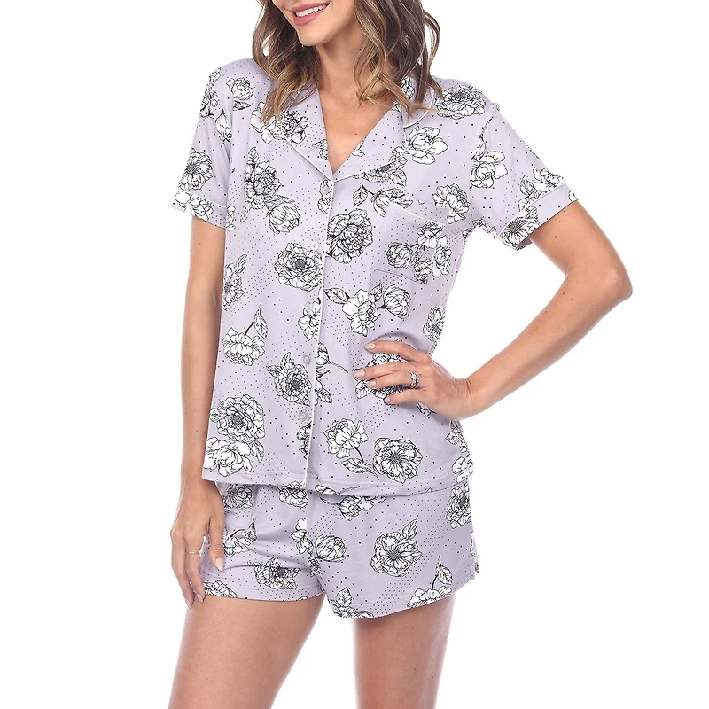 White Mark Womens Short Sleeve 2-pc. Pajama Set