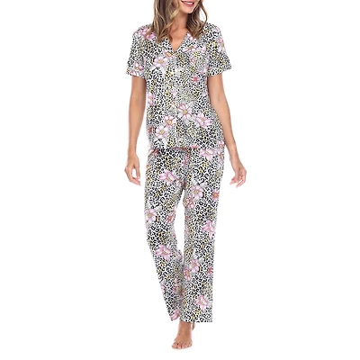 White Mark Womens Short Sleeve 2-pc. Pajama Set
