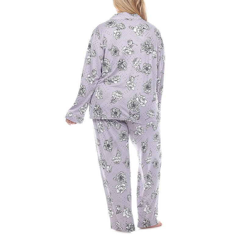 White Mark Womens Long Sleeve 2-pc. Plus Pajama Set
