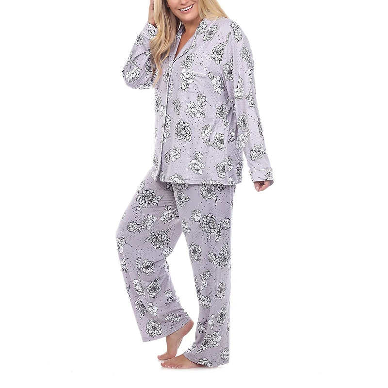 White Mark Womens Long Sleeve 2-pc. Plus Pajama Set