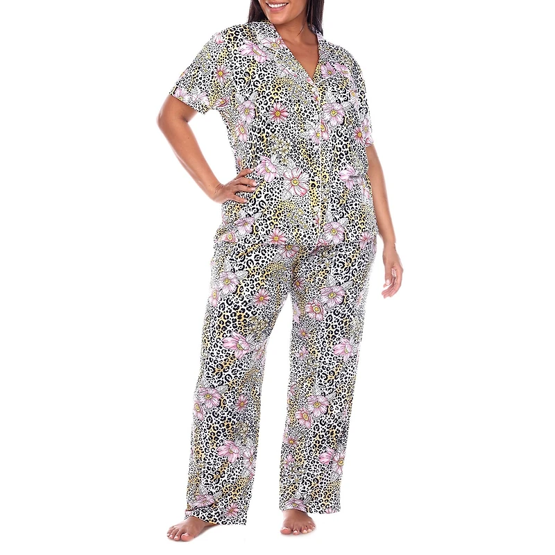 White Mark Womens Short Sleeve 2-pc. Plus Pajama Set