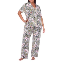 White Mark Womens Short Sleeve 2-pc. Plus Pajama Set