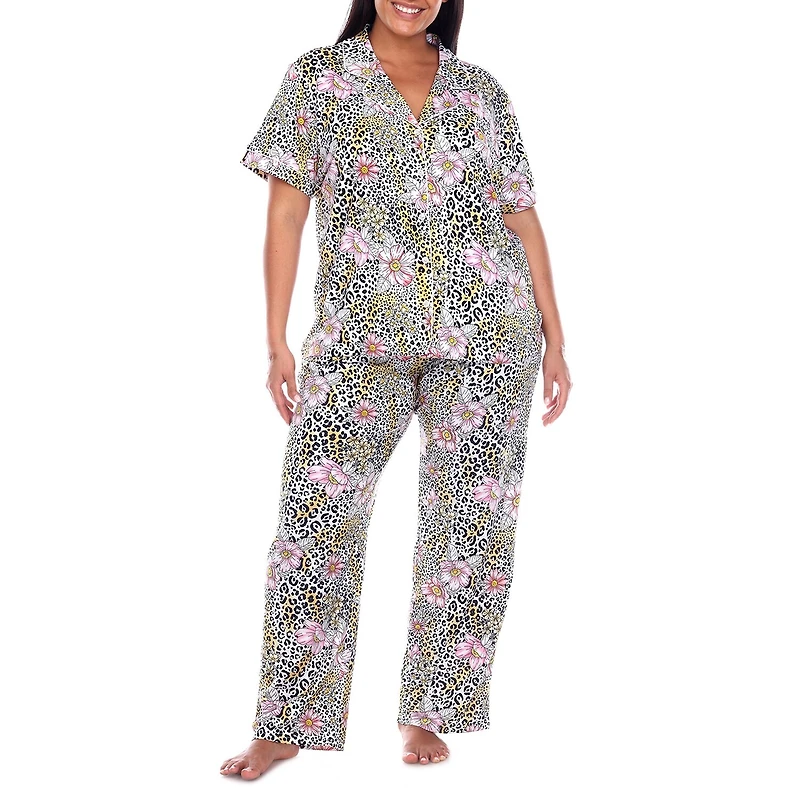 White Mark Womens Short Sleeve 2-pc. Plus Pajama Set