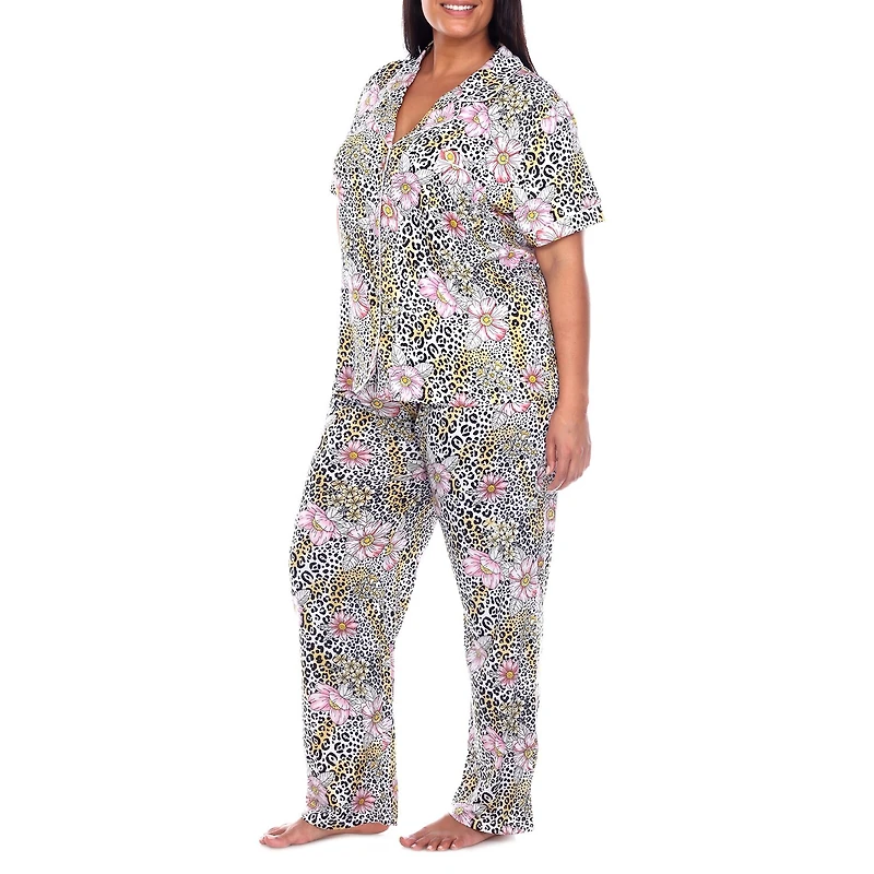 White Mark Womens Short Sleeve 2-pc. Plus Pajama Set