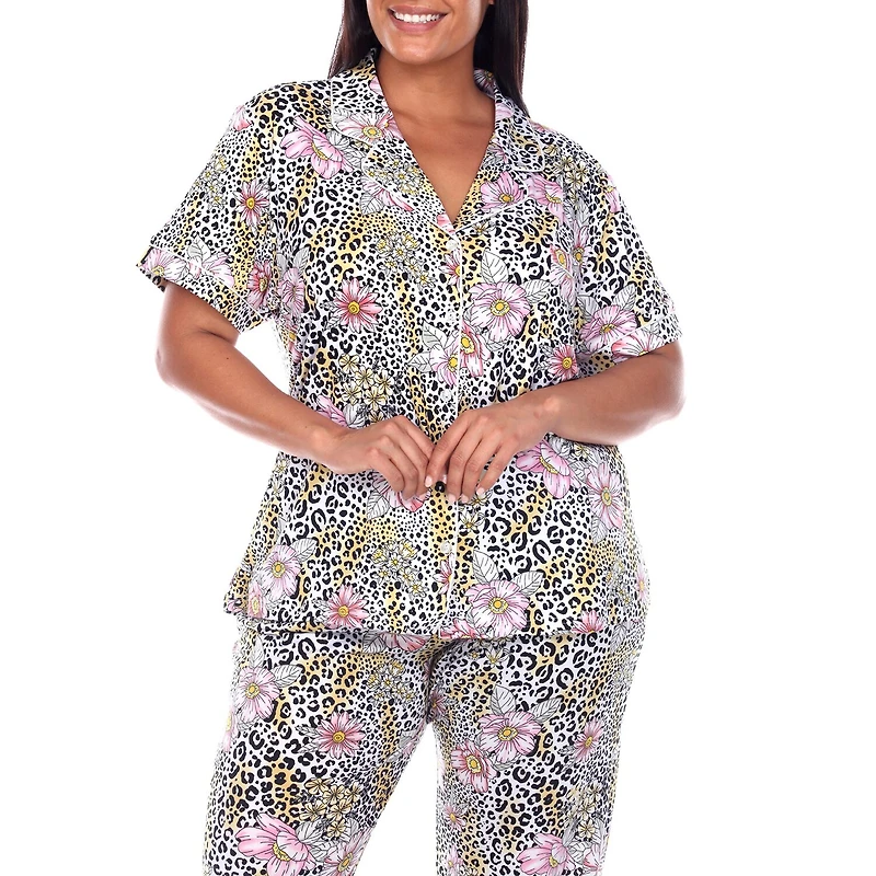 White Mark Womens Short Sleeve 2-pc. Plus Pajama Set