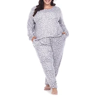 White Mark Womens Round Neck Long Sleeve 2-pc. Plus Pajama Set